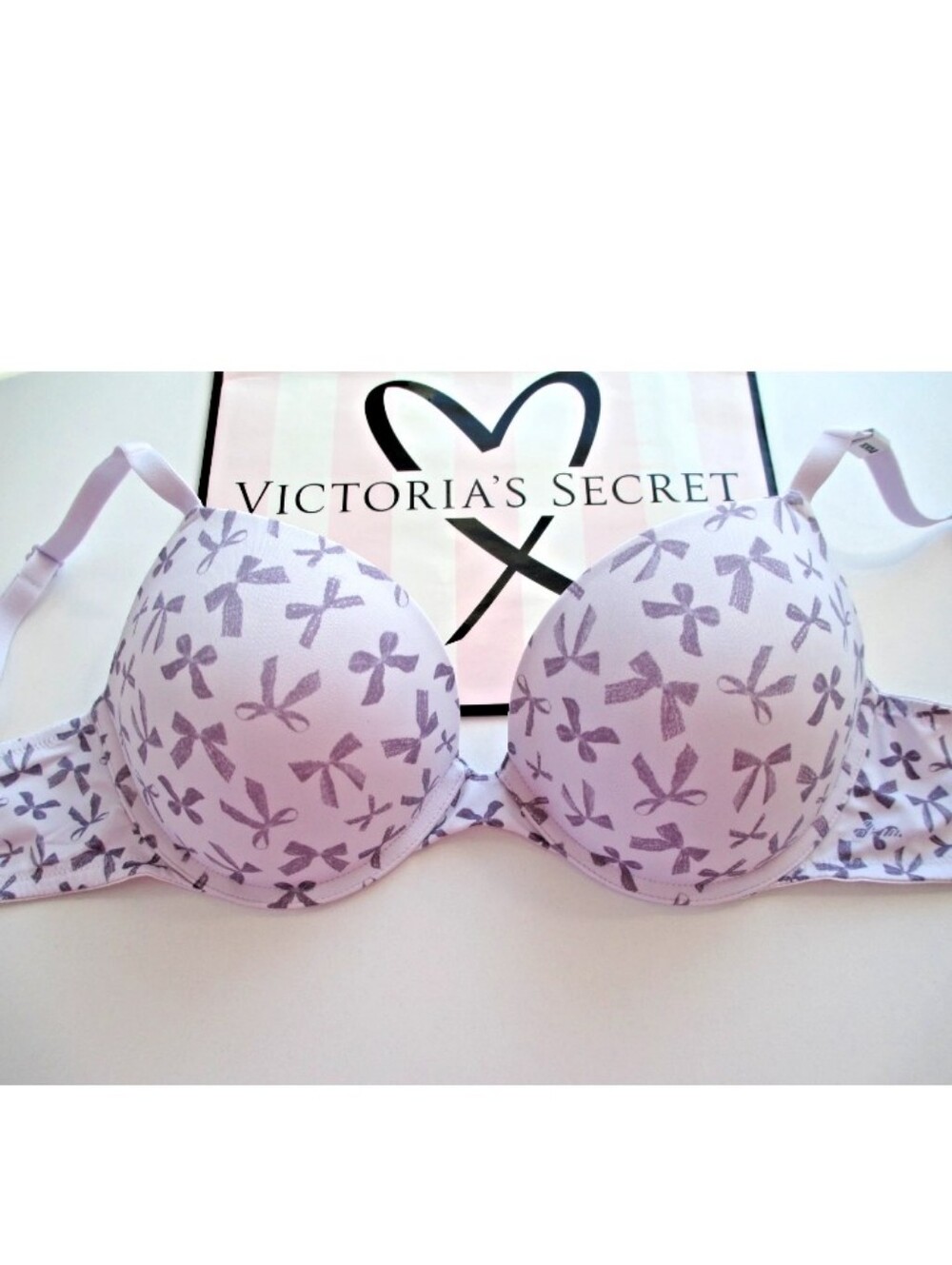 VICTORIA'S SECRET PINK Super Push-Up Bra VS Purple Bows 34D 38B 38C 38D 40C NWT